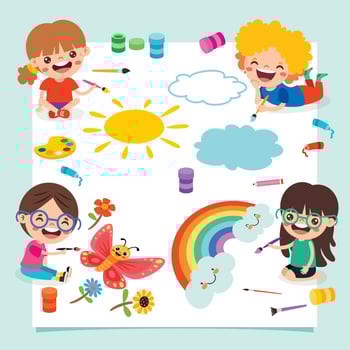 Little Kids Painting On Floor vector