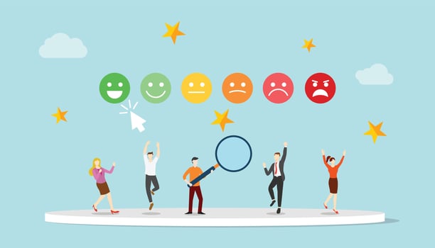 smile rating analysis or analyze team people with icon for survey feedback with modern flat style vector