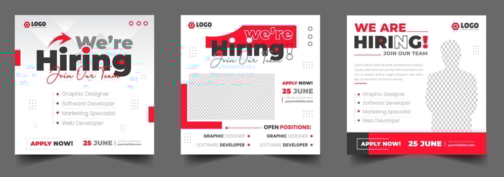 We are hiring job vacancy social media post banner design template with red color. We are hiring job vacancy square web banner design. vector
