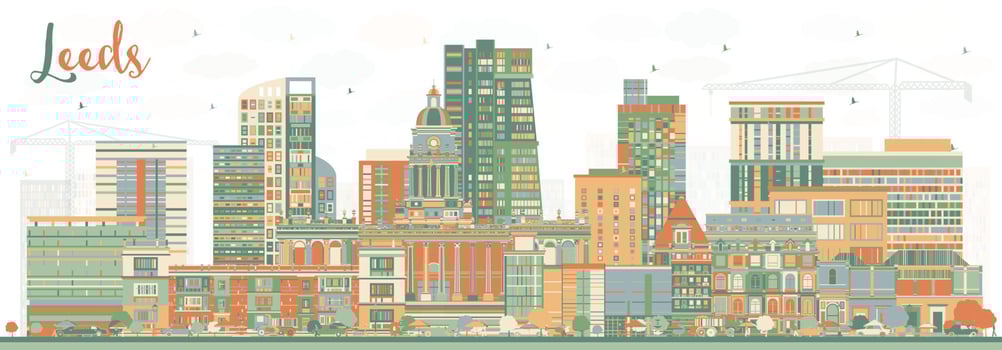 Leeds UK City Skyline with Color Buildings. vector