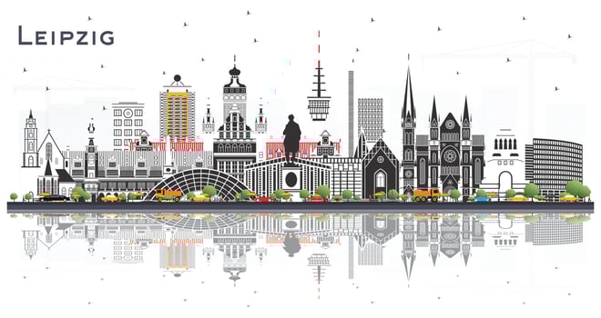 Leipzig Germany City Skyline with Gray Buildings and Reflections Isolated on White. vector