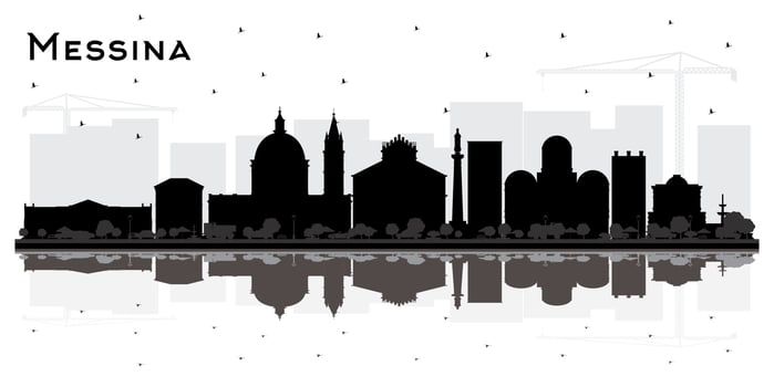 Messina Sicily Italy City Skyline Silhouette with Black Buildings and Reflections Isolated on White. vector
