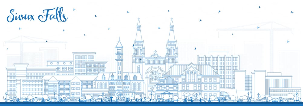Outline Sioux Falls South Dakota City Skyline with Blue Buildings. vector