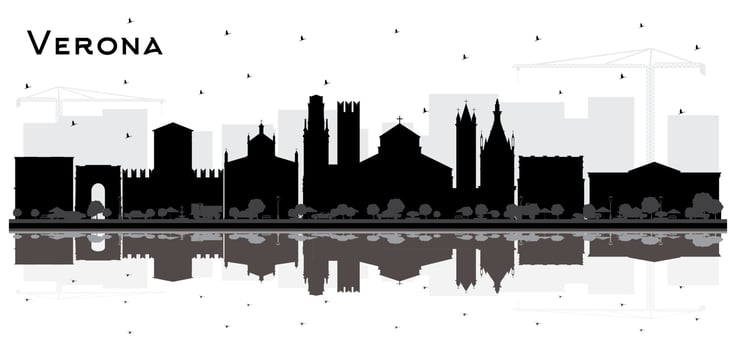 Verona Italy City Skyline Silhouette with Black Buildings and Reflections Isolated on White. vector