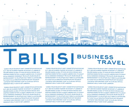 Outline Tbilisi Georgia City Skyline with Blue Buildings and Copy Space. vector
