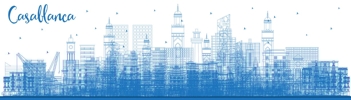 Outline Casablanca Morocco City Skyline with Blue Buildings. vector