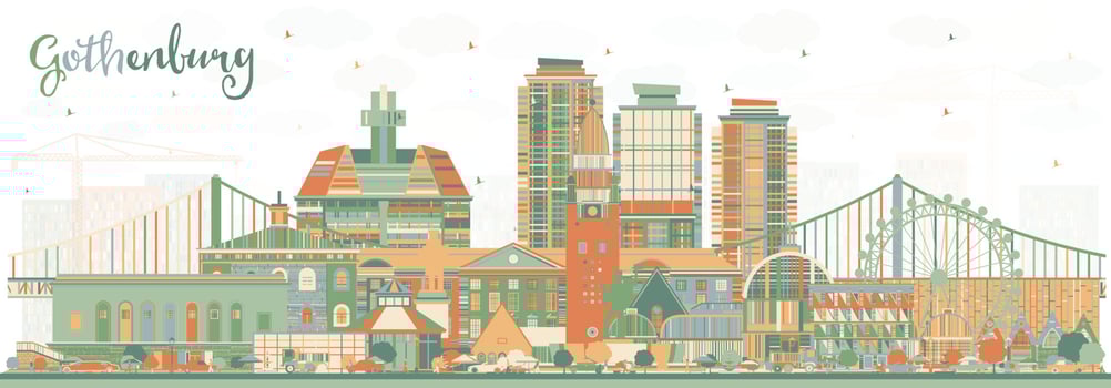 Gothenburg Sweden City Skyline with Color Buildings. vector