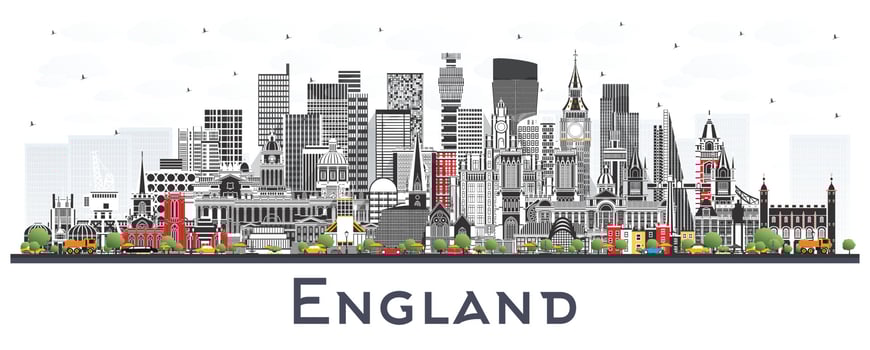 England City Skyline with Gray Buildings Isolated on White. vector