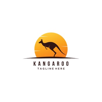 kangaroo silhouette animal and sun logo design illustration vector