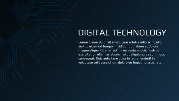 Abstract digital background template for websites, news or articles. A circuit board and many blocks symbolizing blockchain technology in the background. Vector EPS 10.