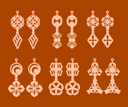 A collection of Earrings templates with geometric and abstract shapes. Isolated stencils pattern suitable for handmade work, laser cutting and printing. Jewelry Template. vector