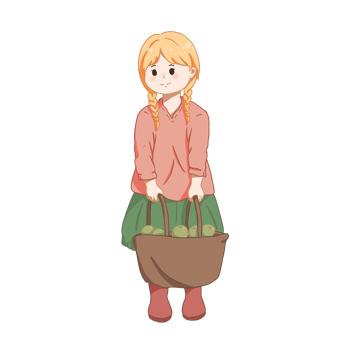 Cute girl shopping at market. character hand drawn cartoon png