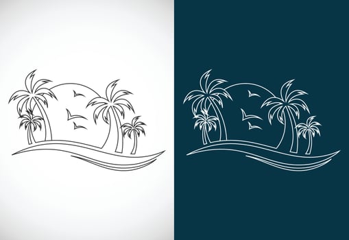Simple modern Unique tropical beach line art logo design vector illustration