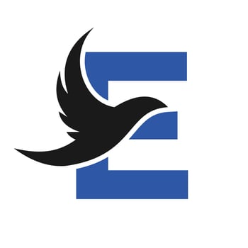 Letter E Flying Bird Logo Template Vector Sign. Dove Bird Logo on Letter W Concept