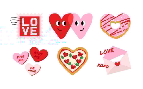 Valentine's Day elements set. Different romantic objects. Vector illustration