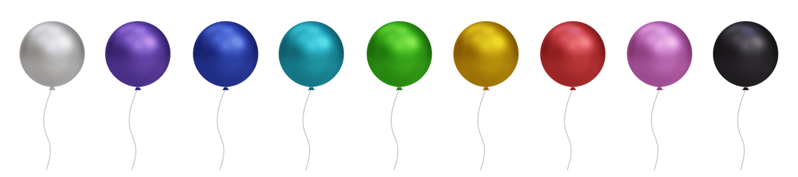 3d shiny colorful glossy helium air balloon set isolated on transparent background. Realistic gold, silver, white, golden colorful and black festive. Template for anniversary, birthday party png