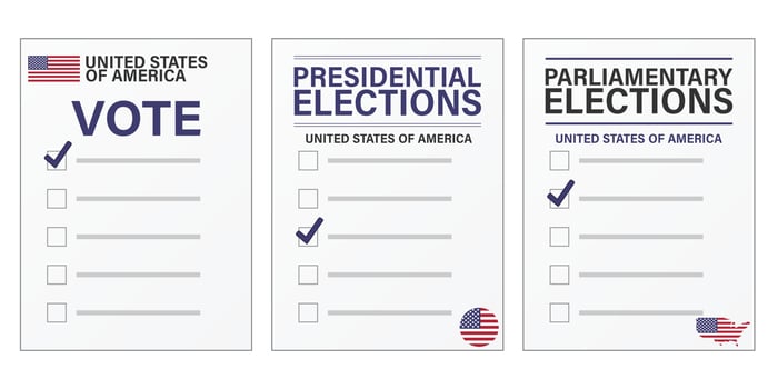 USA elections Voting ballot mockup for presidential and parliamentary elections vector