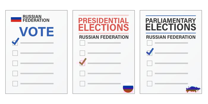 Russia elections Voting ballot mockup for presidential and parliamentary elections vector