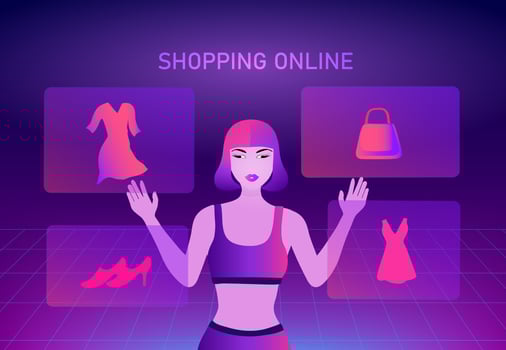Online shopping concept, woman using mobile ordering shopping vector illustration