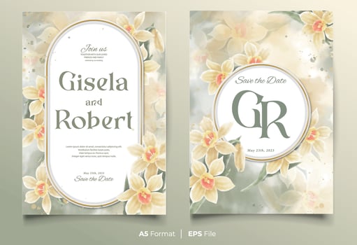 watercolor wedding invitation template with yellow and green flower ornament vector