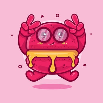 funny macaron bakery character mascot with peace sign hand gesture isolated cartoon in flat style design vector