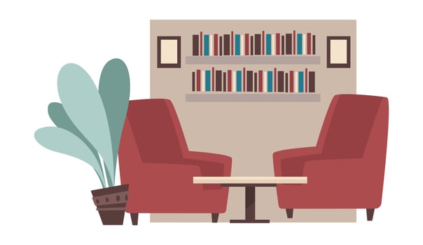Home interior design, living room with bookcase vector