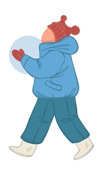 Kid with snowball, winter seasonal outdoors fun vector