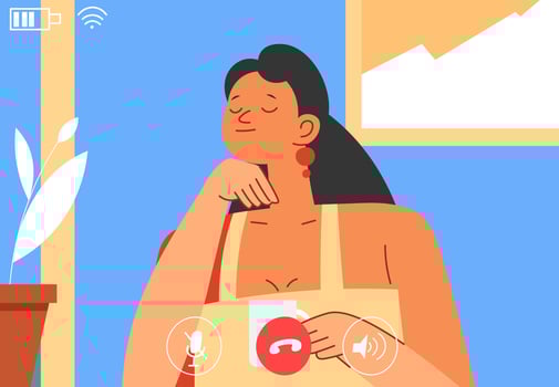 Woman talking online in web drinking coffee vector