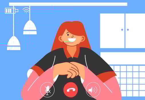 Teenage girl talking online, video chart in web vector