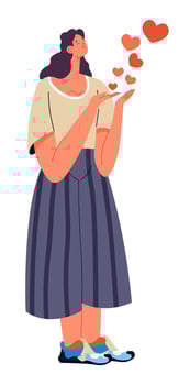 Woman sending kisses, romantic lady in love vector