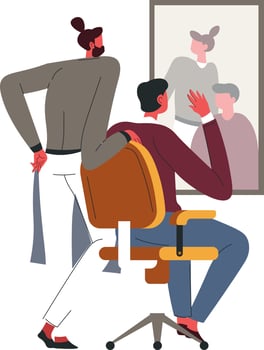 Barbershop service, thrilled man at hairdressers vector