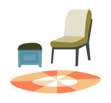 Armchair with drawers and rug, furniture for home vector