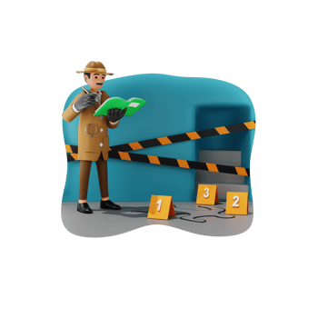 Detective Looking At Crime Scene, 3D Character Illustration png