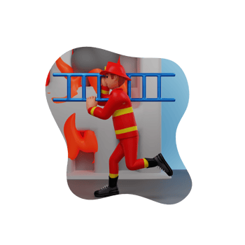 Firefighter Running For Evacuation Emergency Using Ladder, 3D Character Illustration png