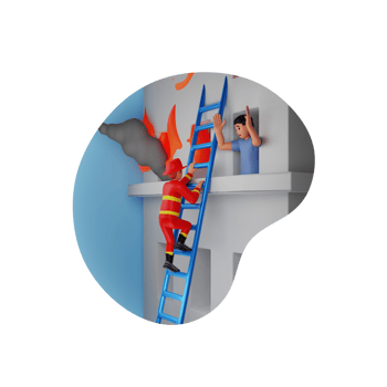 Fireman Rescuing Man Trapped In Building With Fire 3D Character Illustration png