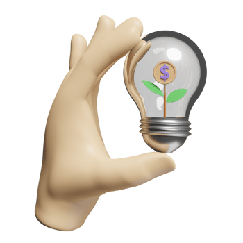 3D Hand holds light bulb isolated. business idea tip, tree money icon for bank concept, minimal abstract, 3d render illustration png