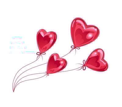 Pink sparkling heart shaped helium balloons develop in the wind.Modern realistic illustration. For posters, postcards, banners, design elements, printing on fabric vector