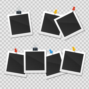 Realistic Detailed 3d Photo Frame with Pin Set. Vector