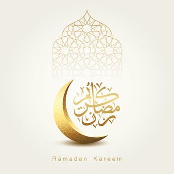Ramadan Kareem greeting card design with crescent moon and calligraphy vector