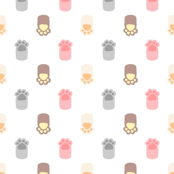 Vector cat paw seamless pattern cartoon kitten