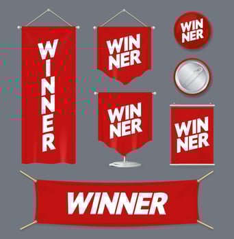Realistic 3d Winner Concept Flag Banner Set. Vector