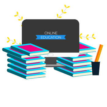 Online education design with book and computer for digital classroom png