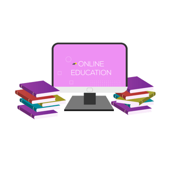 Online education design with book and computer for digital classroom png