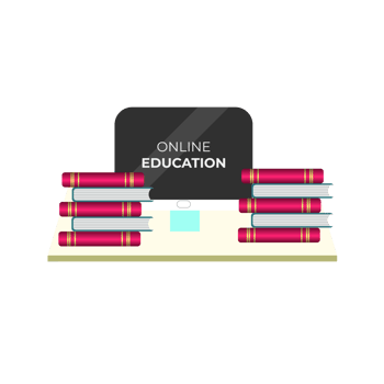 Online education design with book and computer for digital classroom png