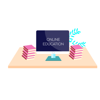 Online education design with book and computer for digital classroom png