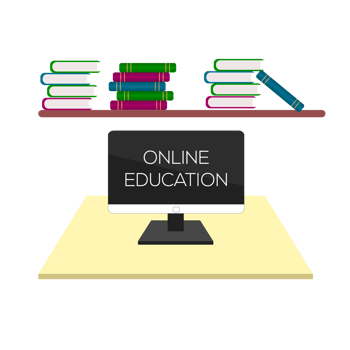 Online education design with book and computer for digital classroom png