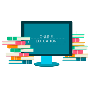 Online education design with book and computer for digital classroom png