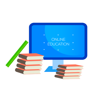 Online education design with book and computer for digital classroom png
