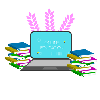 Online education design with book and computer for digital classroom png