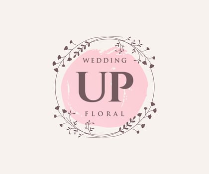 UP Initials letter Wedding monogram logos template, hand drawn modern minimalistic and floral templates for Invitation cards, Save the Date, elegant identity. vector